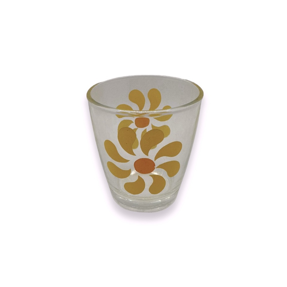 Vintage Hazel Atlas Half Pint Sour Cream Glass Yellow Daisy Tumbler